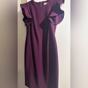 Burgundy Calvin Klein ruffle shoulder dress